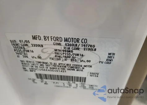 2005 Mercury Mariner z USA, uszkodzony, nr VIN 4M2CU56Z45DJ21421